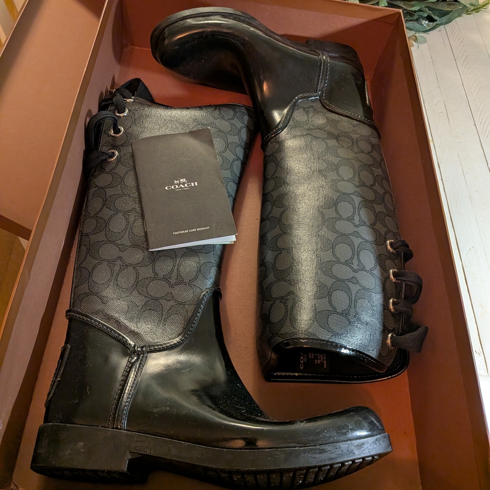Coach Women's Black Signature Rain Boots - Picture 2 of 3